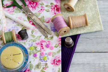Fabrics and sewing accessories for needlework.