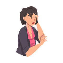 Brunette Girl Talking on Phone, Woman Using Smartphone in Friendly or Family Telephone Communication Cartoon Vector Illustration
