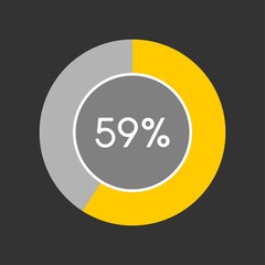 59 percent, circle percentage diagram on black background vector illustration.
