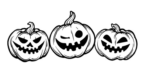 Halloween cartoon pumpkin outline set. Vector illustration design for holiday greeting card, flyers