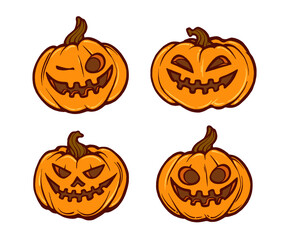 Halloween cartoon pumpkin. colored vector set.   illustration design for holiday greeting card and invitation, flyers, posters, banner