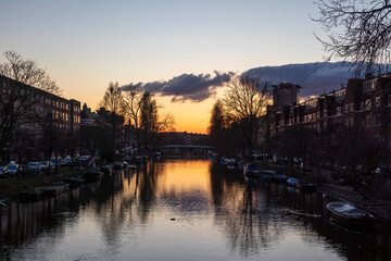 Han van Zomeren bridge in South Amsterdam at sunset