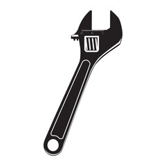 Wrench or spanner hand work tool black silhouette, vector illustration isolated on white background. Adjustable wrench