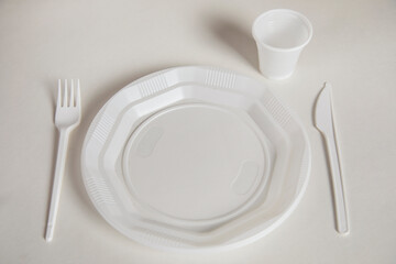 plastic plate with fork and cup