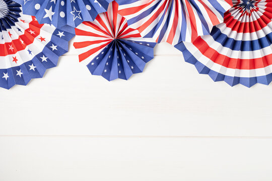 4th of July holiday banner design. USA theme paper fans. Independence, Memorial Day pinwheels