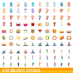 100 music icons set. Cartoon illustration of 100 music icons vector set isolated on white background