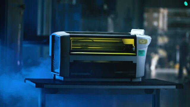 Industrial printer device in haze 4K
