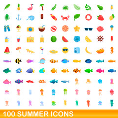 Obraz premium 100 summer icons set. Cartoon illustration of 100 summer icons vector set isolated on white background