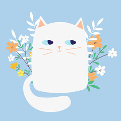 Cute cartoon cat with spring flower