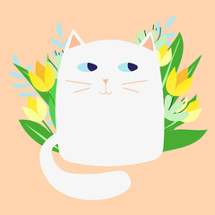 Cute cartoon cat with a flower
