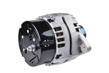 generator automobile, element of the electrical network of the car on a white background back view, close-up