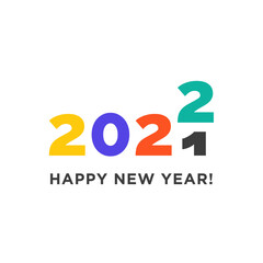 Happy New Year 2022 logo text design. Transition from 2021. Logotype of the year. Vector modern minimalistic text with colorful numbers. Emblem for card print social media