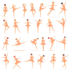 Ballet school icons set. Cartoon set of ballet school vector icons for web design