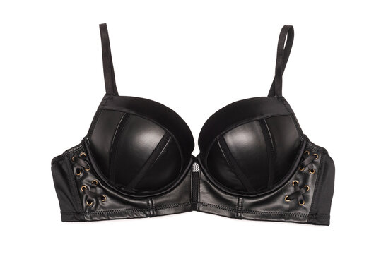 Black leather bra isolated on the white background.