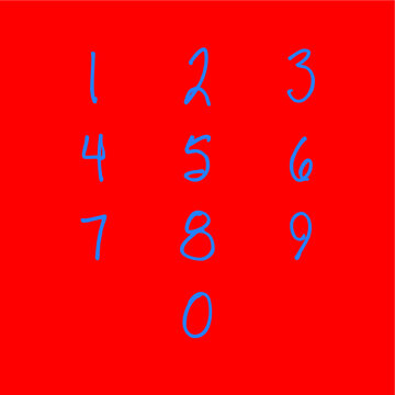 digits from 0 to 9 editable, style writing blue manualcolor on editable red background