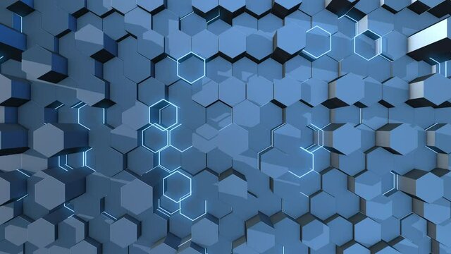 Abstract Hexagon Geometric Surface Loop, light bright clean minimal hexagonal grid pattern, random waving motion background canvas in p&uuml;re wall architectural white. Seamless loop 4K