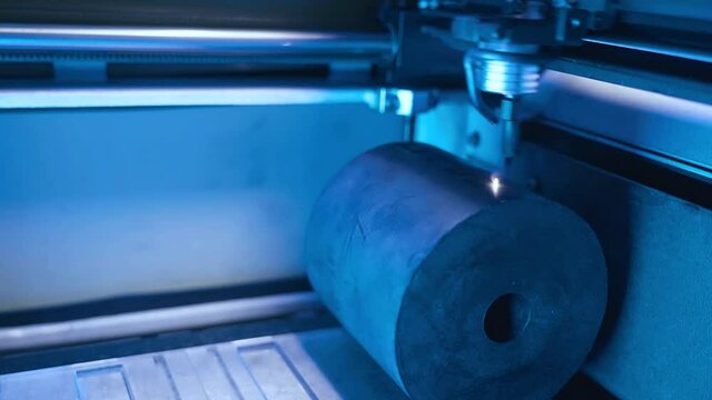 Laser printer engrave rubber product close-up 4K