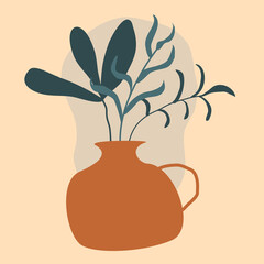 Vase with plants. Vector abstract illustration for posters, plants, etc
