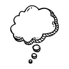 hand drawn think balloon in doodle style isolated