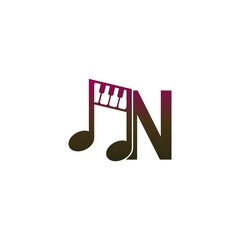 Letter N logo icon with musical note design symbol template
