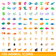 Obraz premium 100 animal icons set. Cartoon illustration of 100 animal icons vector set isolated on white background