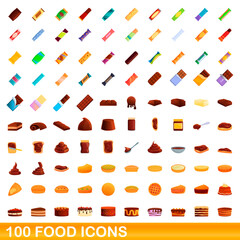 100 food icons set. Cartoon illustration of 100 food icons vector set isolated on white background