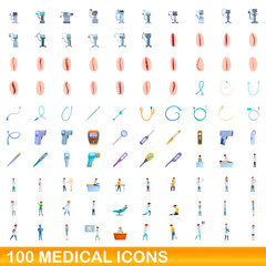 100 medical icons set. Cartoon illustration of 100 medical icons vector set isolated on white background