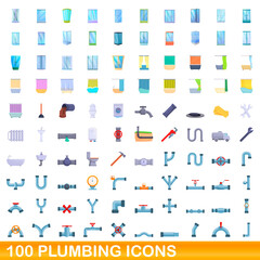 100 plumbing icons set. Cartoon illustration of 100 plumbing icons vector set isolated on white background
