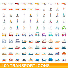 100 transport icons set. Cartoon illustration of 100 transport icons vector set isolated on white background