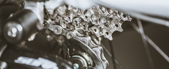 Bicycle clean chain and rear sprocket close up