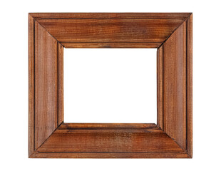 Empty small simplicity dark brown wooden frame for artwork or photo with wide border isolated on...