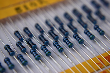 Three sets of blue resistors in a row