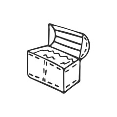 Hand-drawn cartoon treasure chest icon isolated on white background. The symbol of wealth. Vector illustration