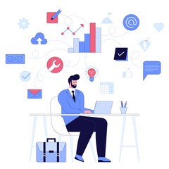 Business people concept. Businessman working on laptop