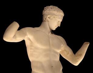Ancient greek marble statue of  Diadoumenos - youth tying a fillet around his head. Delos,...