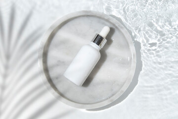 mockup of beauty fashion cosmetic makeup bottle lotion product with skincare healthcare concept on water pool background