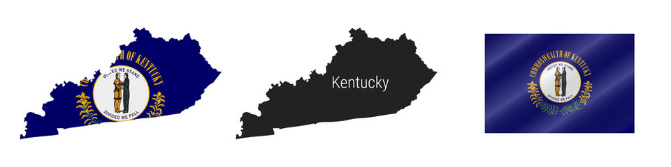 Kentucky US state detailed flag map. Detailed silhouette. Waving flag. Vector illustration