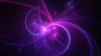 Abstract background, smooth multicolored lines on a black background.