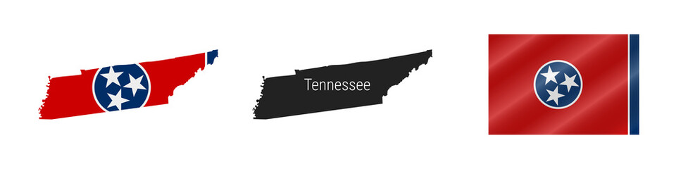 Tennessee US state detailed flag map. Detailed silhouette. Waving flag. Vector illustration