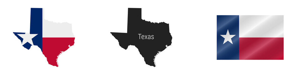 Obraz premium Texas US state detailed flag map. Detailed silhouette. Waving flag. Vector illustration