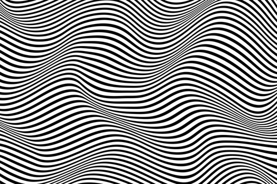 Simple wavy background. Vector illustration of striped pattern with optical illusion, op art.