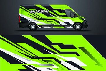 Car wrap design vector, truck and cargo van decal. Graphic abstract stripe racing background designs for vehicle, rally, race - Vector
