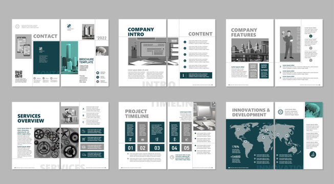Brochure creative design. Multipurpose template, include cover, back and inside pages. Trendy minimalist flat geometric design. Vertical a4 format.