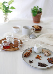 Obraz na płótnie Canvas cup of herbal tea and cookies