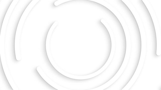 Abstract white circles with soft dymanic shadow. 3d clean embossed background. Pure basic animated cover for business presentation. Universal elegant minimal loop.