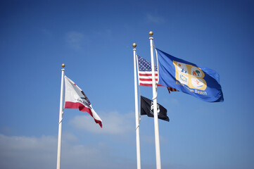 Flags flying over Huntington Beach California