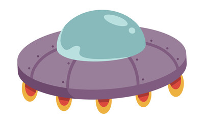 Classic flying saucer. UFO spaceship in cartoon style