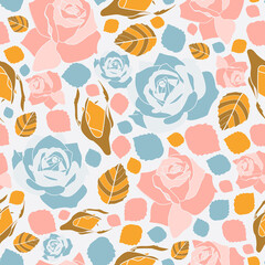 Vector mosaic rose flowers on white background seamless repeat pattern. Great for sweet-themed fabric, wallpaper, scrapbooking projects, packaging.