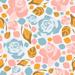 Fototapeten Vector mosaic rose flowers on white background seamless repeat pattern. Great for sweet-themed fabric, wallpaper, scrapbooking projects, packaging. © sewproject