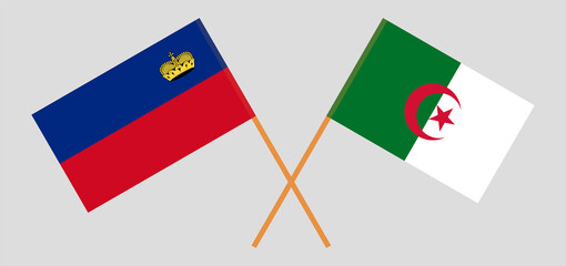 Crossed flags of Liechtenstein and Algeria. Official colors. Correct proportion